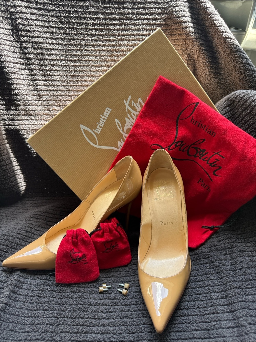Christian Louboutin Beige Patent Pointed-Toe Pumps